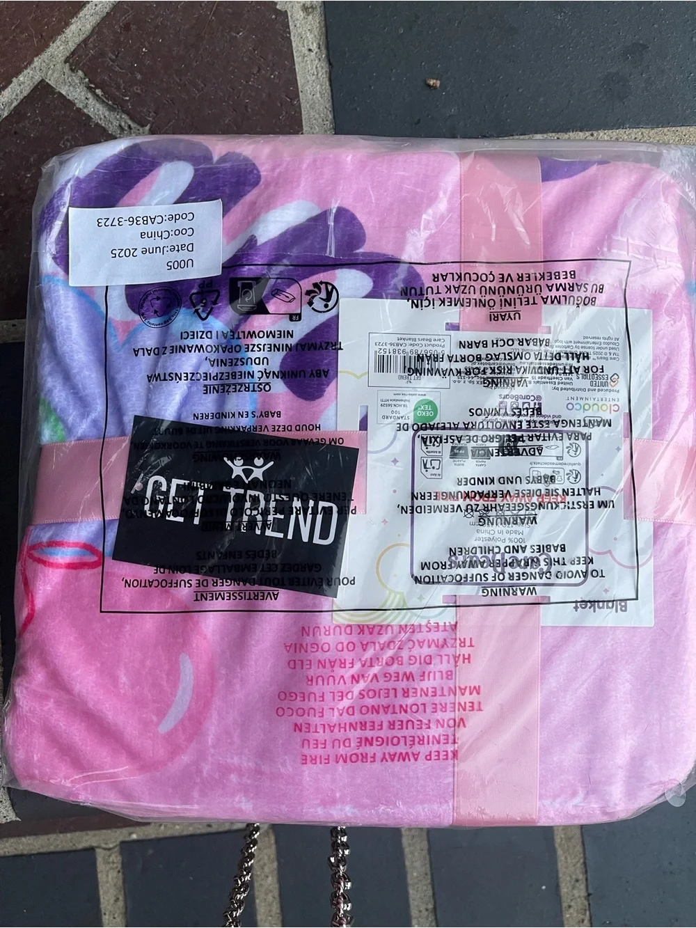Care Bears Pink and Purple Plush Throw Blanket with Rainbow Motif